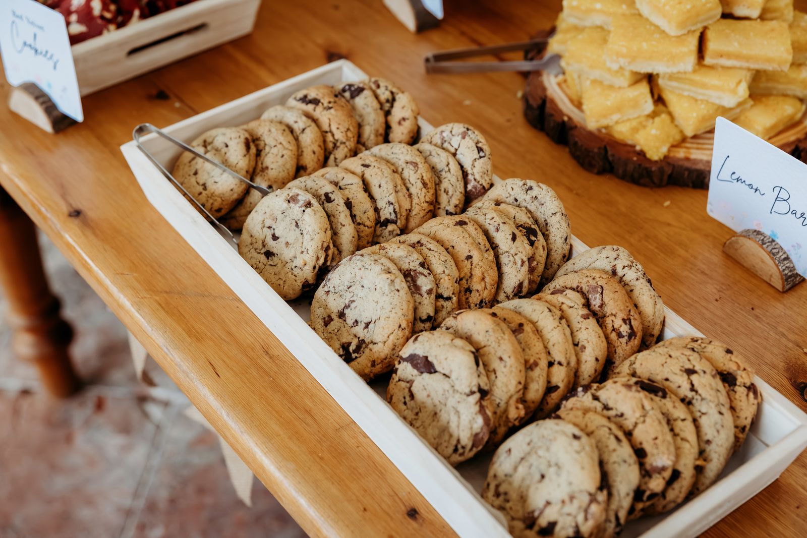 A tray of chocolate chip cookies